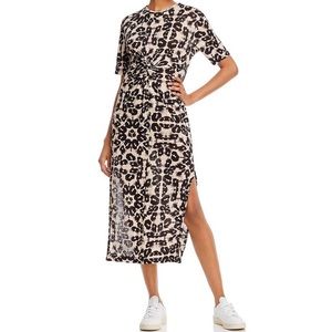 Rebecca Taylor 100% Linen Kaleidoscope Leopard Print Knotted Midi Dress x-large